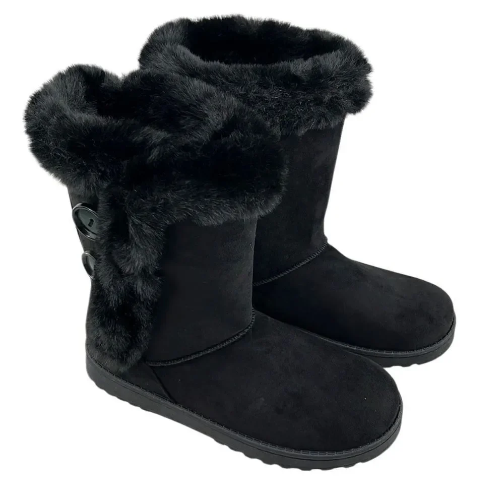 Women’s Black Cozy Abigail Faux-Fur Winter Boots Size 10